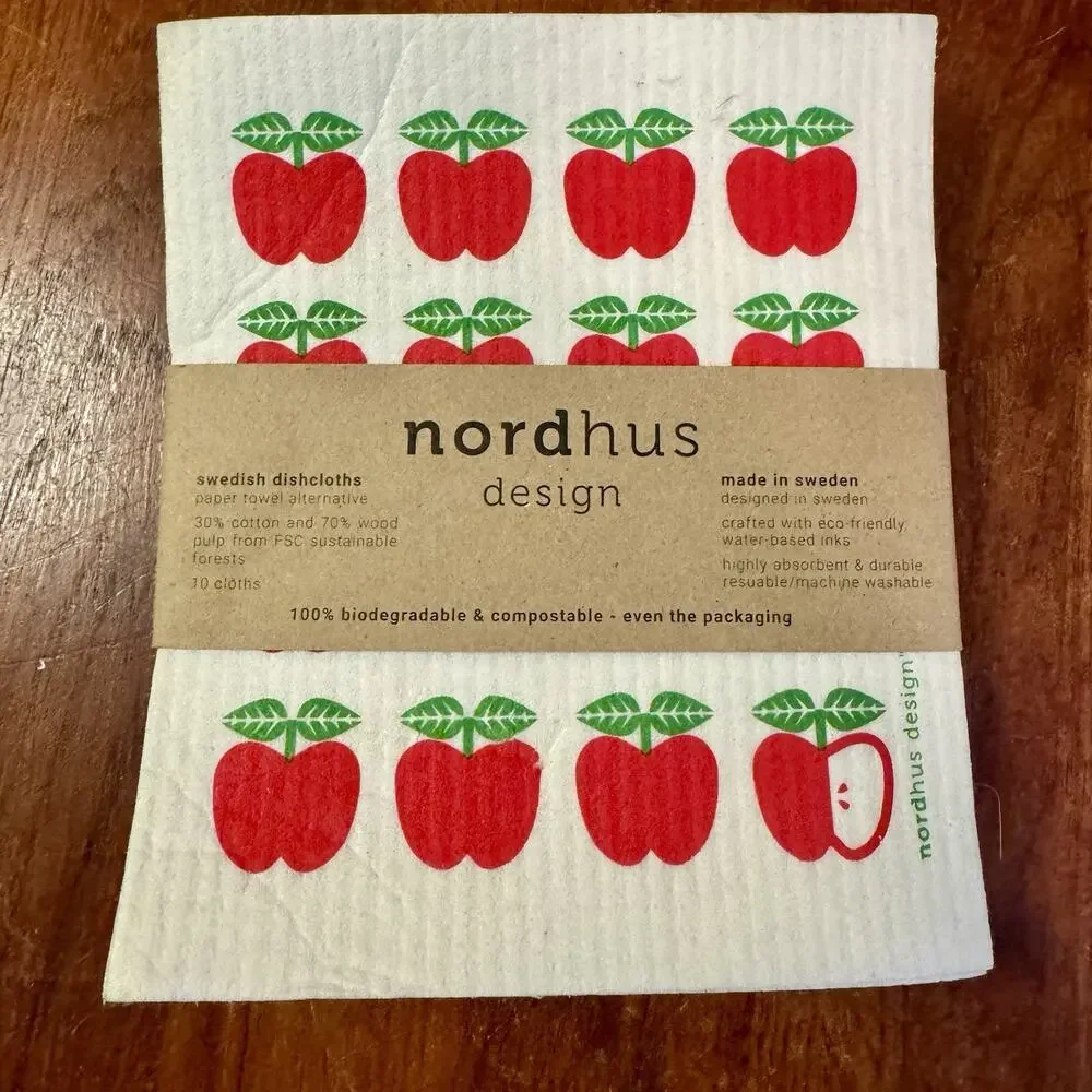 Nordhus Design Swedish Dishcloths Apple Print Set of 10 Made in Sweden New
